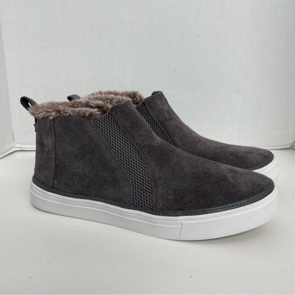 Toms Shoes - TOMS Sneaker Bryce High Top Slip-On Bootie Suede Leather Fur Trim Comfort Grey